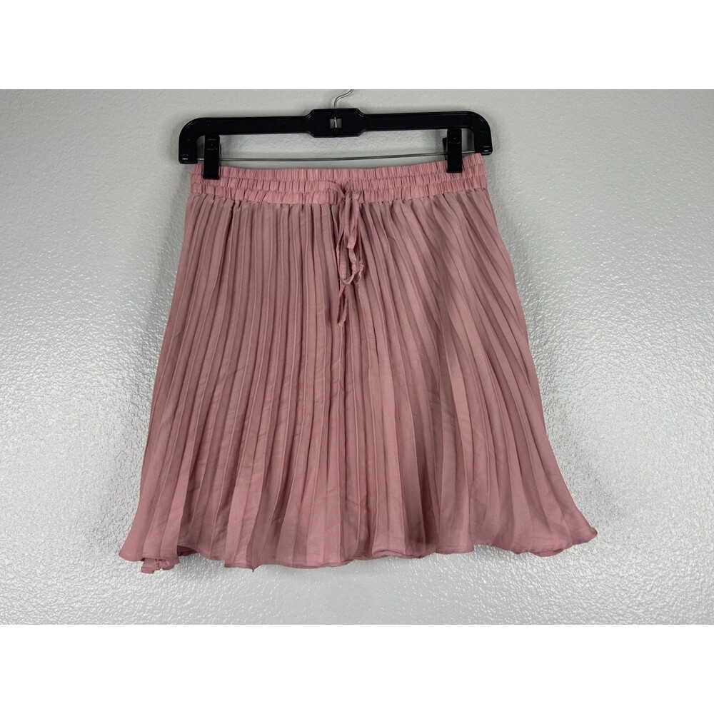 Wishlist Women Small Pink Pleated Skirt Elastic Waist Drawstring Lined Casual